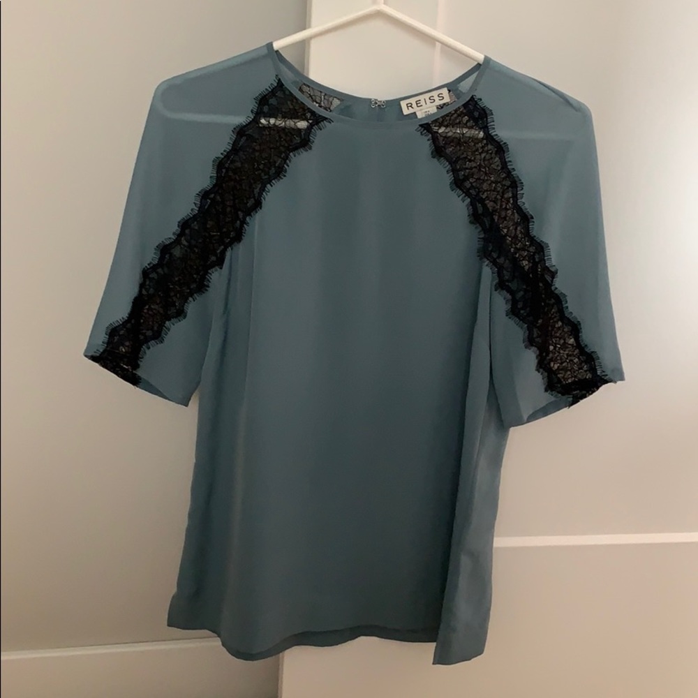 Reiss elegant teal top with black lace size XS